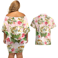 Hawaii Guinea Hula Pig Couples Matching Off Shoulder Short Dress and Hawaiian Shirt Funny Tropical Style LT05 - Polynesian Pride