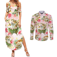 Hawaii Guinea Hula Pig Couples Matching Summer Maxi Dress and Long Sleeve Button Shirt Funny Tropical Style LT05 Pink - Polynesian Pride