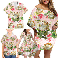 Hawaii Guinea Hula Pig Family Matching Off Shoulder Short Dress and Hawaiian Shirt Funny Tropical Style
