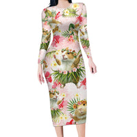 Hawaii Guinea Hula Pig Long Sleeve Bodycon Dress Funny Tropical Style LT05 Long Dress Pink - Polynesian Pride