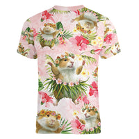 Hawaii Guinea Hula Pig Women V-Neck T-Shirt Funny Tropical Style LT05 - Polynesian Pride