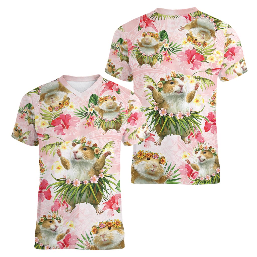 Hawaii Guinea Hula Pig Women V-Neck T-Shirt Funny Tropical Style LT05 - Polynesian Pride
