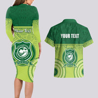 Personalised Ballantine Memorial School Couples Matching Long Sleeve Bodycon Dress and Hawaiian Shirt With Fijian Tapa Pattern LT05 - Polynesian Pride