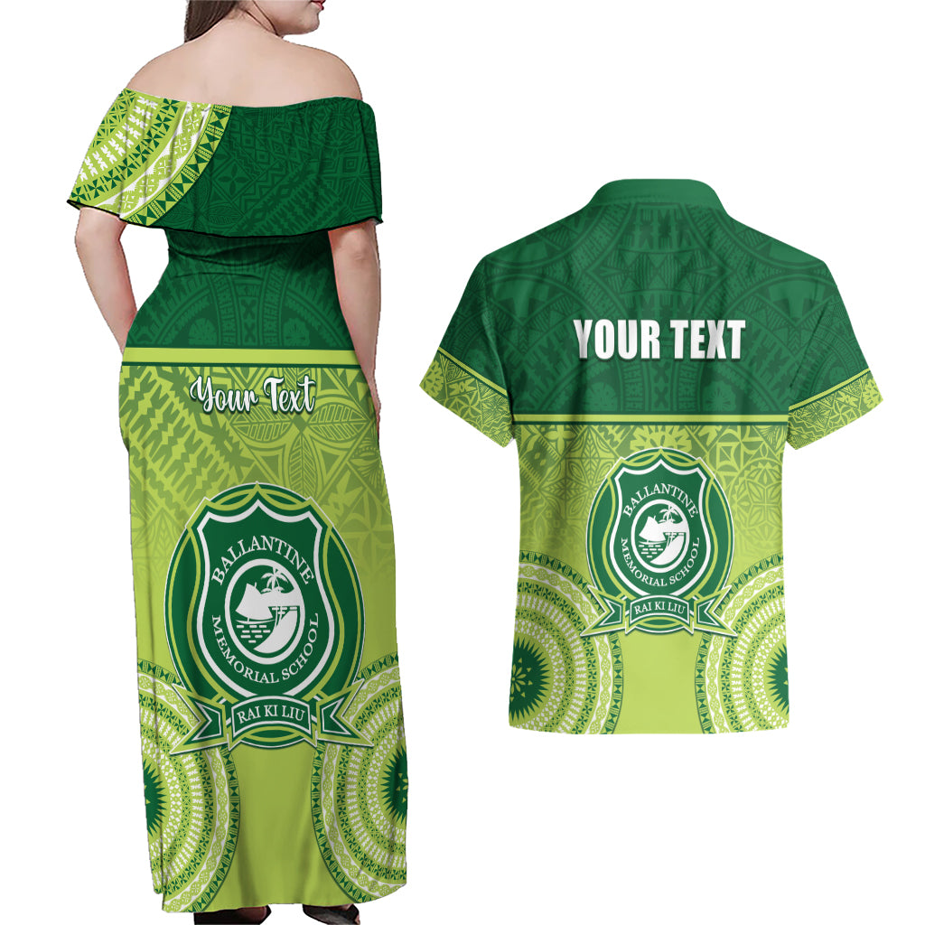 Personalised Ballantine Memorial School Couples Matching Off Shoulder Maxi Dress and Hawaiian Shirt With Fijian Tapa Pattern
