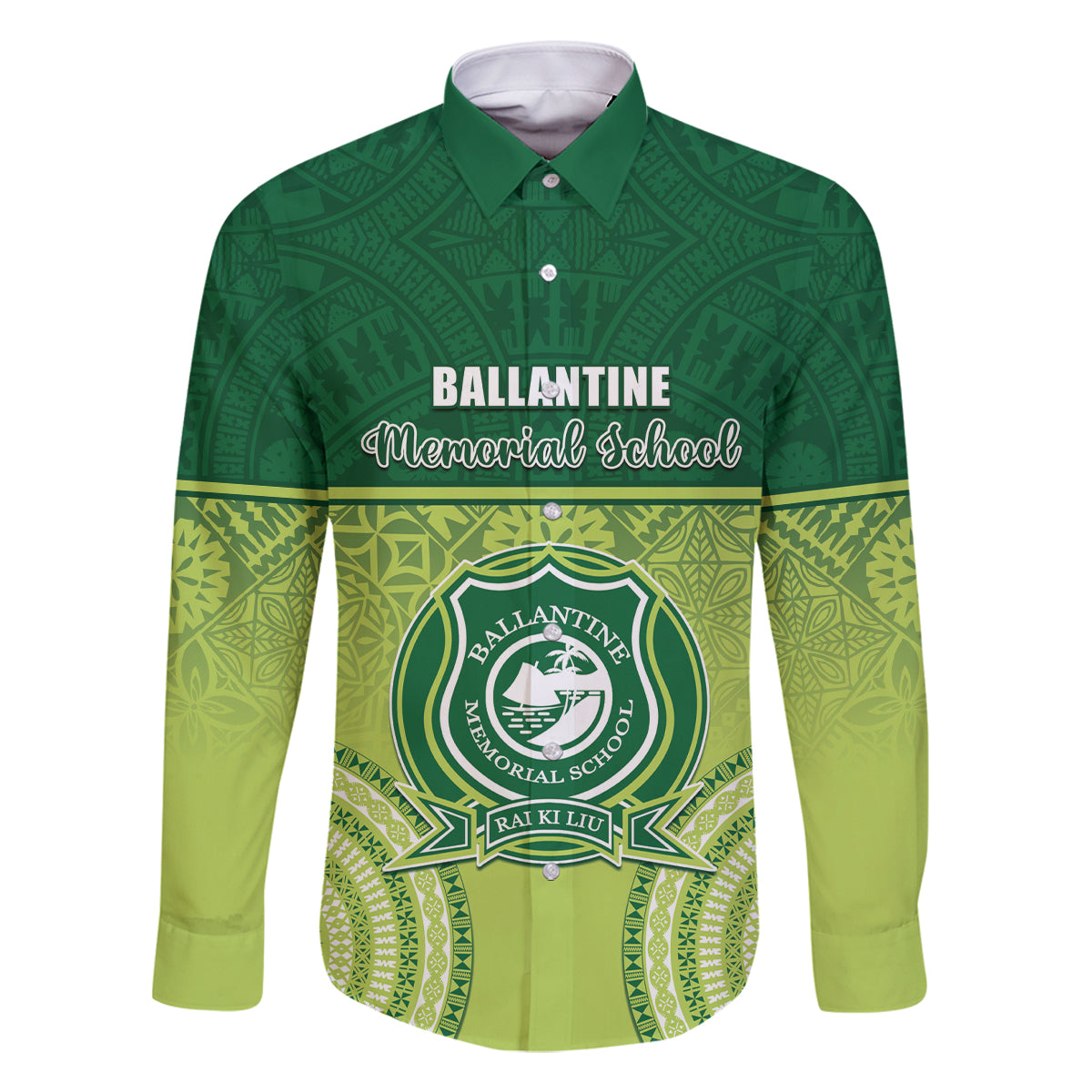 Personalised Ballantine Memorial School Family Matching Off The Shoulder Long Sleeve Dress and Hawaiian Shirt With Fijian Tapa Pattern