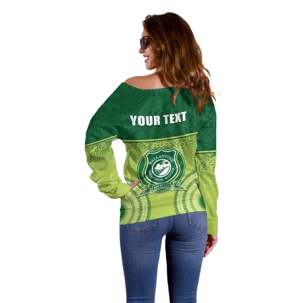 Personalised Ballantine Memorial School Off Shoulder Sweater With Fijian Tapa Pattern LT05 - Polynesian Pride