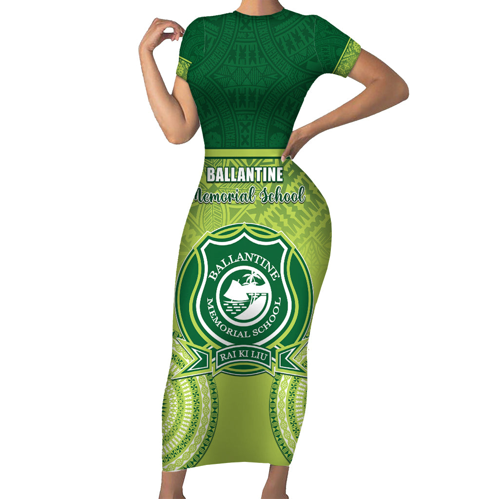 Personalised Ballantine Memorial School Short Sleeve Bodycon Dress With Fijian Tapa Pattern