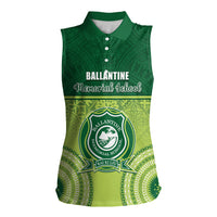 Personalised Ballantine Memorial School Women Sleeveless Polo Shirt With Fijian Tapa Pattern