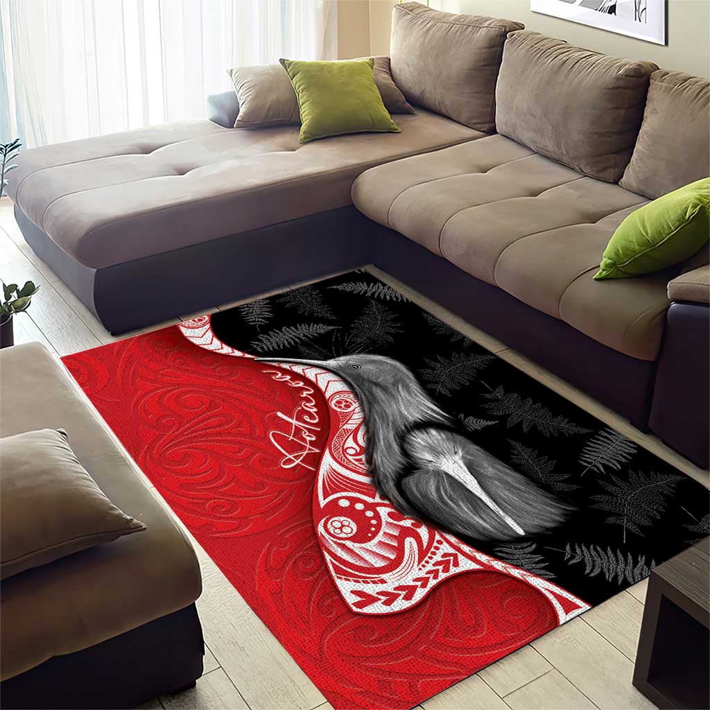 New Zealand Aotearoa Area Rug Kiwi Fern Maori Pattern Red Version
