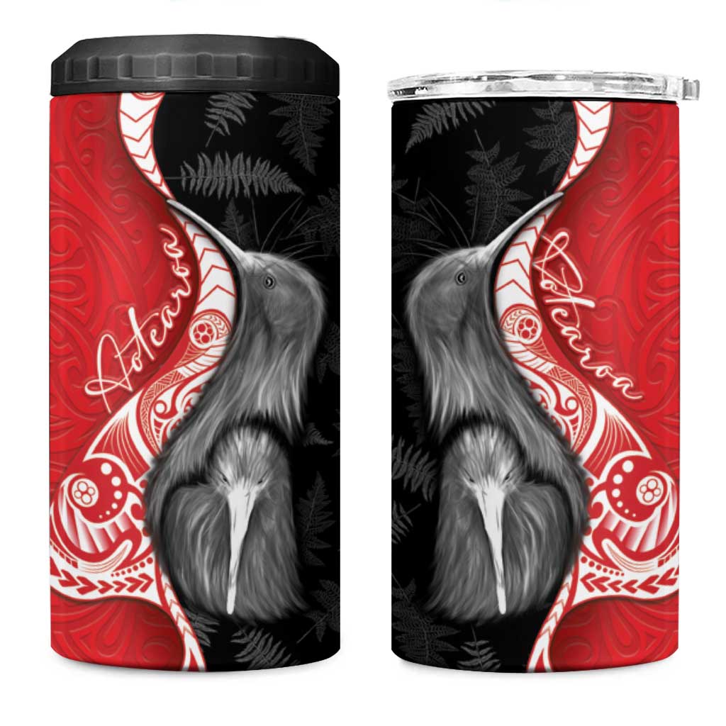 New Zealand Aotearoa 4 in 1 Can Cooler Tumbler Kiwi Fern Maori Pattern Red Version