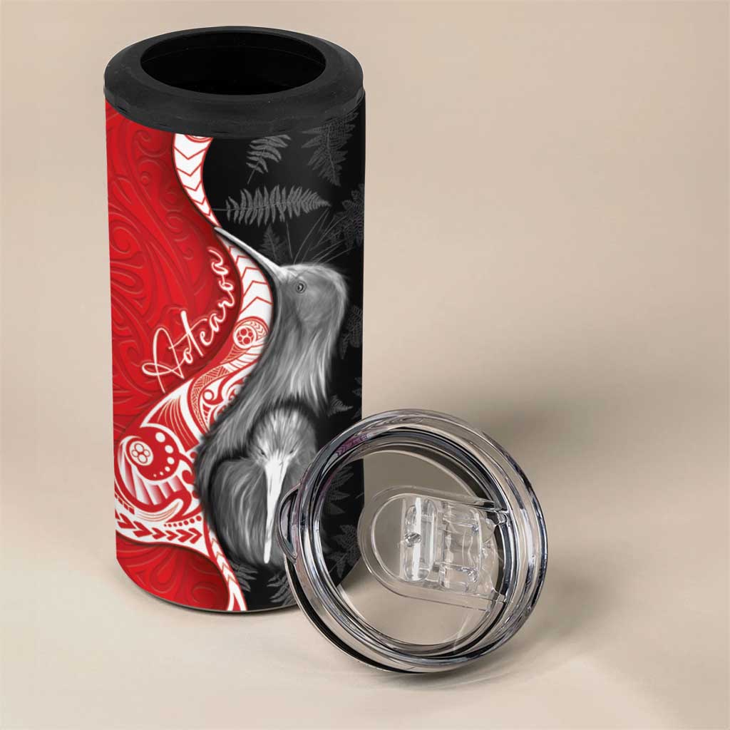 New Zealand Aotearoa 4 in 1 Can Cooler Tumbler Kiwi Fern Maori Pattern Red Version