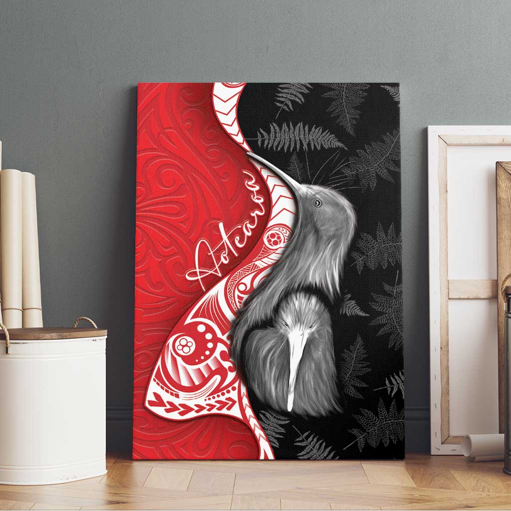 New Zealand Aotearoa Canvas Wall Art Kiwi Fern Maori Pattern Red Version