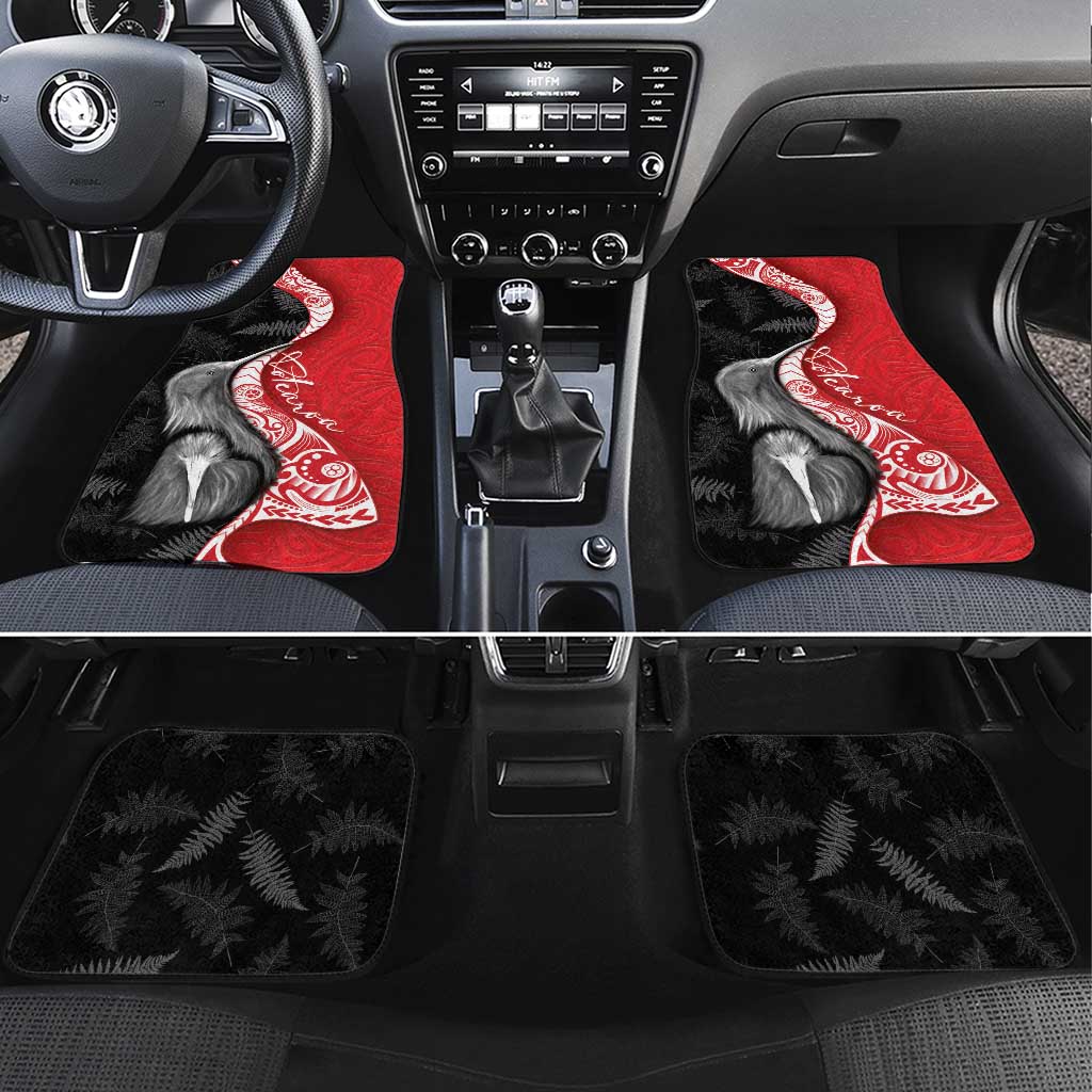 New Zealand Aotearoa Car Mats Kiwi Fern Maori Pattern Red Version
