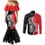 New Zealand Aotearoa Couples Matching Mermaid Dress and Long Sleeve Button Shirt Kiwi Fern Maori Pattern Red Version