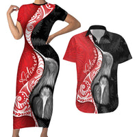 New Zealand Aotearoa Couples Matching Short Sleeve Bodycon Dress and Hawaiian Shirt Kiwi Fern Maori Pattern Red Version LT05 Red - Polynesian Pride
