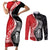 New Zealand Aotearoa Couples Matching Short Sleeve Bodycon Dress and Long Sleeve Button Shirt Kiwi Fern Maori Pattern Red Version