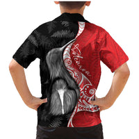 New Zealand Aotearoa Family Matching Mermaid Dress and Hawaiian Shirt Kiwi Fern Maori Pattern Red Version