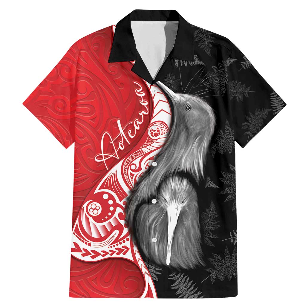 New Zealand Aotearoa Family Matching Mermaid Dress and Hawaiian Shirt Kiwi Fern Maori Pattern Red Version