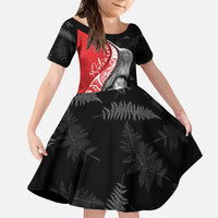 New Zealand Aotearoa Family Matching Off Shoulder Maxi Dress and Hawaiian Shirt Kiwi Fern Maori Pattern Red Version LT05 Daughter's Dress Red - Polynesian Pride
