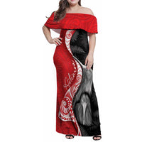 New Zealand Aotearoa Family Matching Off Shoulder Maxi Dress and Hawaiian Shirt Kiwi Fern Maori Pattern Red Version LT05 Mom's Dress Red - Polynesian Pride