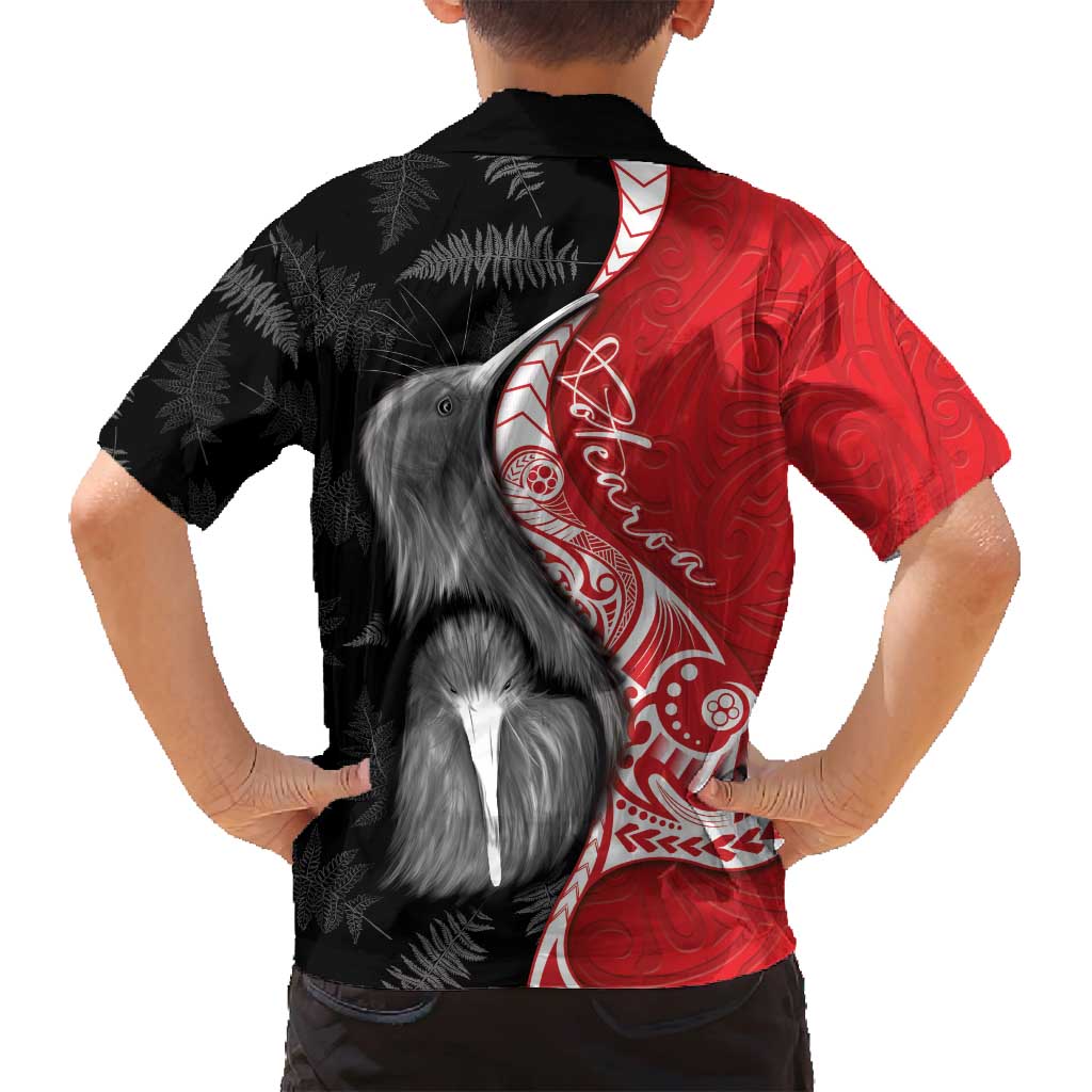 New Zealand Aotearoa Family Matching Off Shoulder Short Dress and Hawaiian Shirt Kiwi Fern Maori Pattern Red Version LT05 - Polynesian Pride