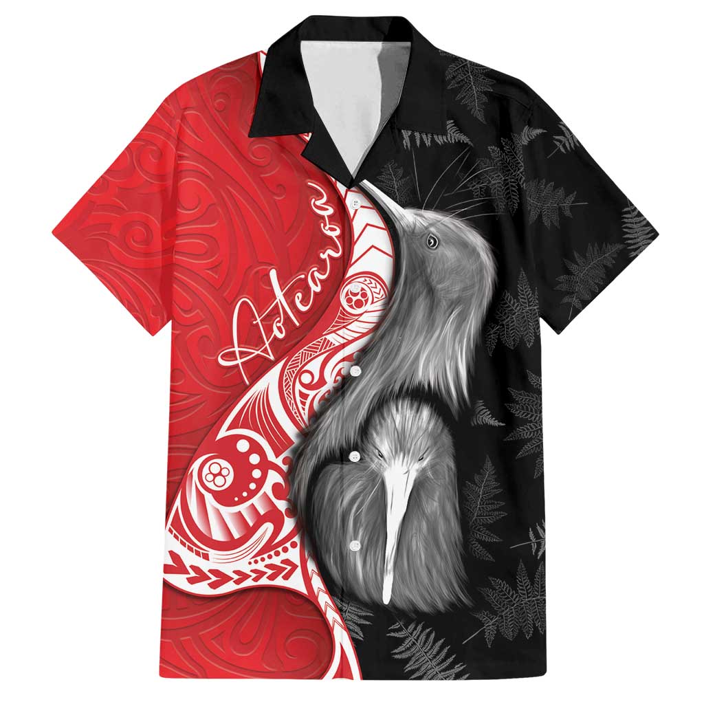 New Zealand Aotearoa Family Matching Off Shoulder Short Dress and Hawaiian Shirt Kiwi Fern Maori Pattern Red Version LT05 Dad's Shirt - Short Sleeve Red - Polynesian Pride