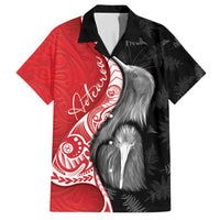New Zealand Aotearoa Family Matching Off Shoulder Short Dress and Hawaiian Shirt Kiwi Fern Maori Pattern Red Version LT05 Dad's Shirt - Short Sleeve Red - Polynesian Pride