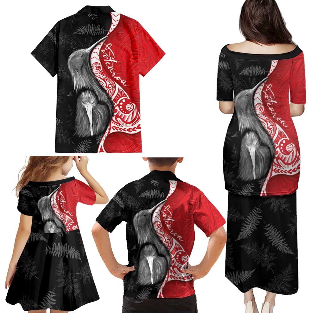 New Zealand Aotearoa Family Matching Puletasi and Hawaiian Shirt Kiwi Fern Maori Pattern Red Version LT05 - Polynesian Pride