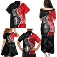New Zealand Aotearoa Family Matching Puletasi and Hawaiian Shirt Kiwi Fern Maori Pattern Red Version LT05 - Polynesian Pride