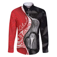 New Zealand Aotearoa Family Matching Summer Maxi Dress and Hawaiian Shirt Kiwi Fern Maori Pattern Red Version LT05 Dad's Shirt - Long Sleeve Red - Polynesian Pride