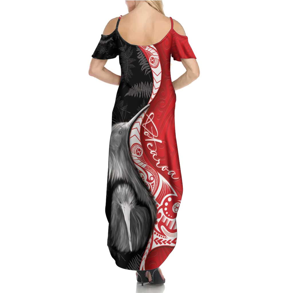 New Zealand Aotearoa Family Matching Summer Maxi Dress and Hawaiian Shirt Kiwi Fern Maori Pattern Red Version LT05 - Polynesian Pride