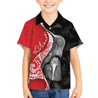 New Zealand Aotearoa Family Matching Tank Maxi Dress and Hawaiian Shirt Kiwi Fern Maori Pattern Red Version