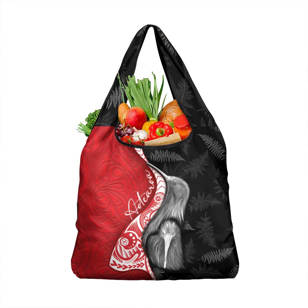 New Zealand Aotearoa Grocery Bag Kiwi Fern Maori Pattern Red Version
