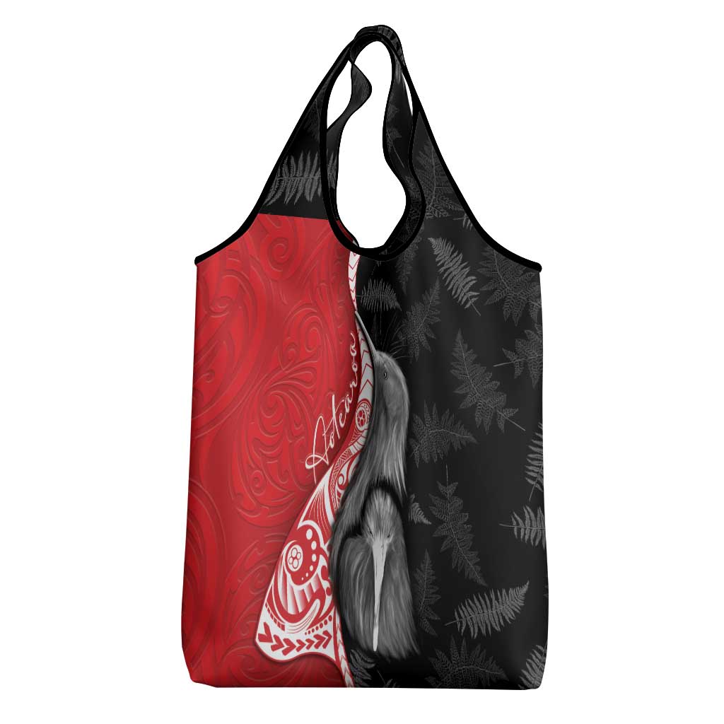New Zealand Aotearoa Grocery Bag Kiwi Fern Maori Pattern Red Version