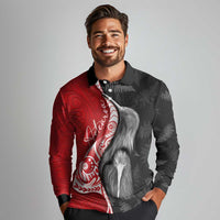 New Zealand Aotearoa Long Sleeve Polo Shirt Kiwi Fern Maori Pattern Red Version