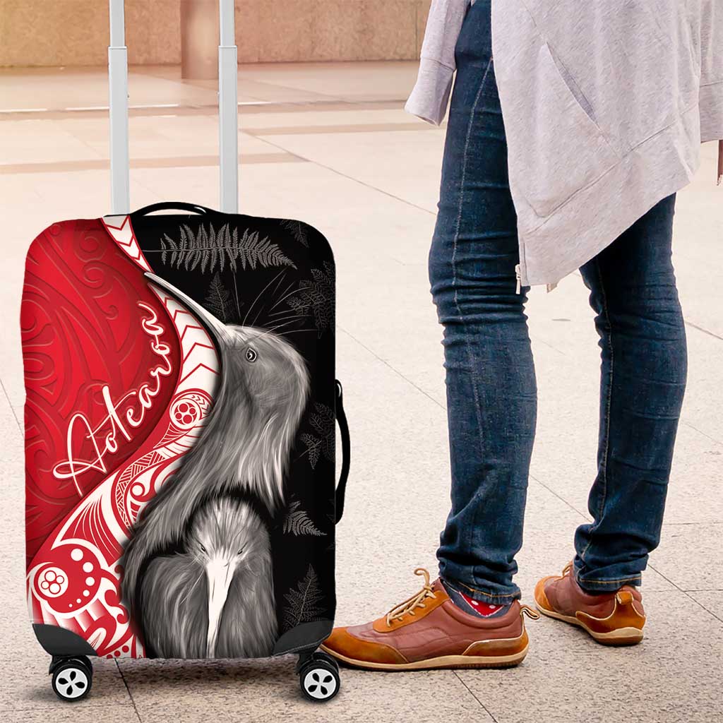 New Zealand Aotearoa Luggage Cover Kiwi Fern Maori Pattern Red Version