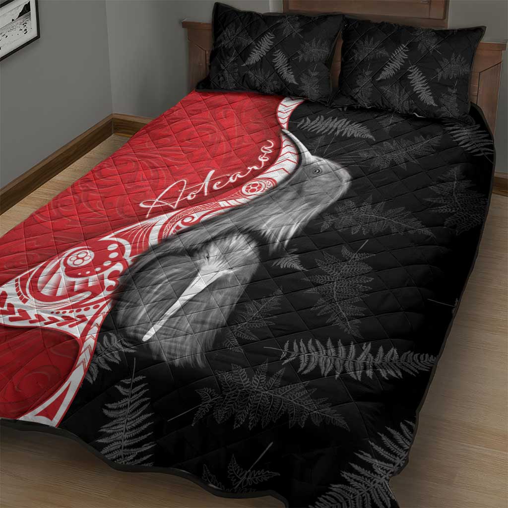 New Zealand Aotearoa Quilt Bed Set Kiwi Fern Maori Pattern Red Version