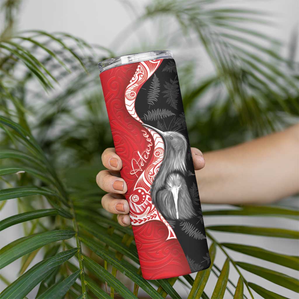 New Zealand Aotearoa Skinny Tumbler Kiwi Fern Maori Pattern Red Version