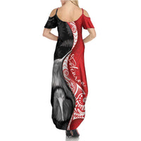New Zealand Aotearoa Summer Maxi Dress Kiwi Fern Maori Pattern Red Version