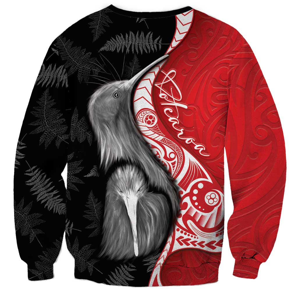 New Zealand Aotearoa Sweatshirt Kiwi Fern Maori Pattern Red Version