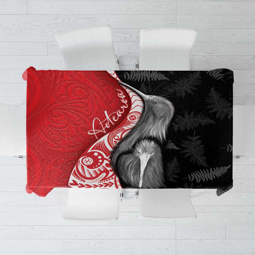 New Zealand Aotearoa Tablecloth Kiwi Fern Maori Pattern Red Version