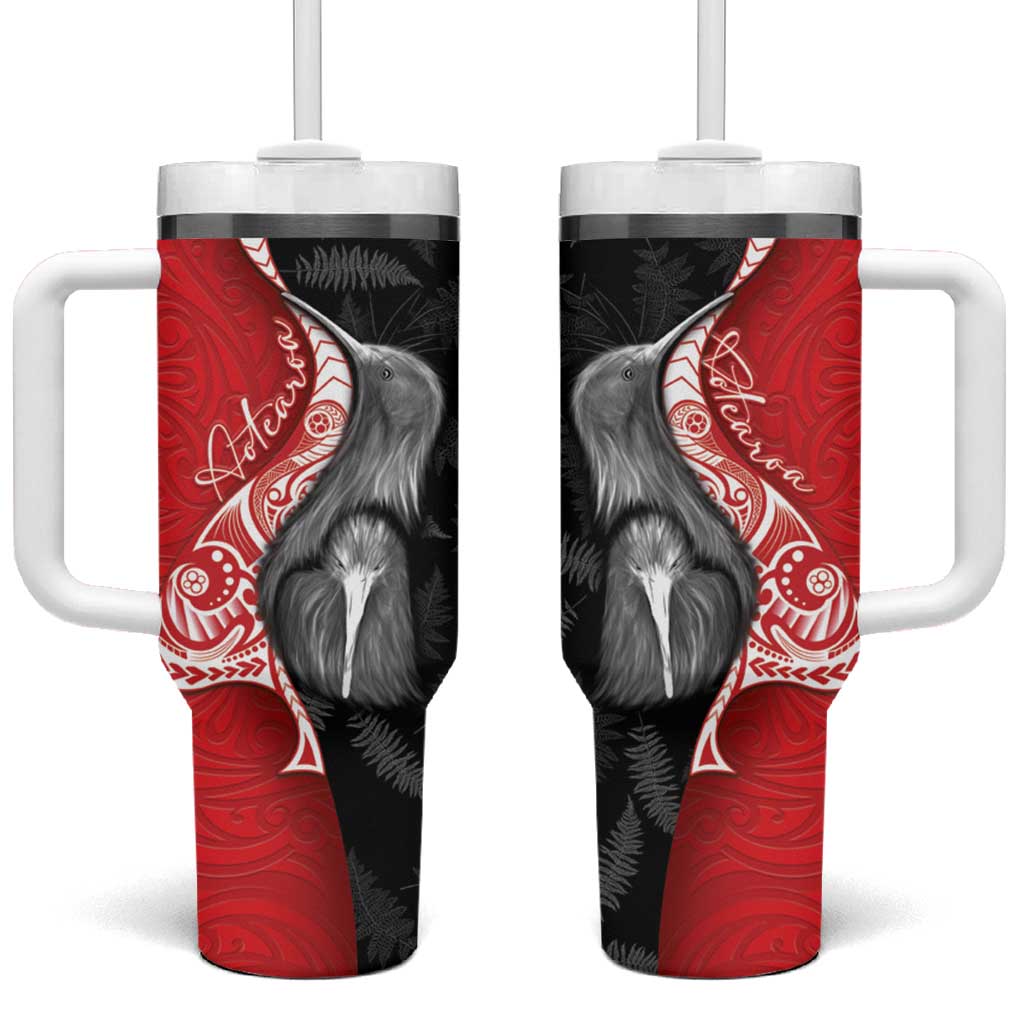 New Zealand Aotearoa Tumbler With Handle Kiwi Fern Maori Pattern Red Version