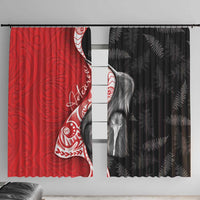 New Zealand Aotearoa Window Curtain Kiwi Fern Maori Pattern Red Version