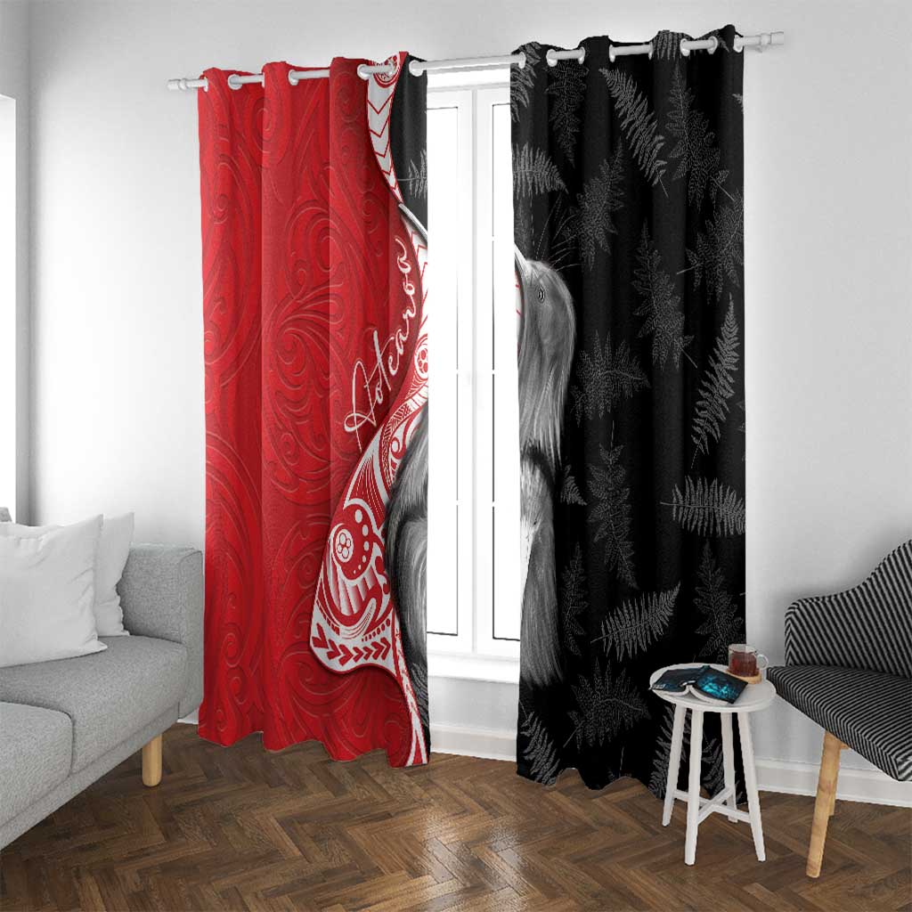 New Zealand Aotearoa Window Curtain Kiwi Fern Maori Pattern Red Version