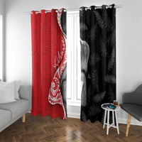 New Zealand Aotearoa Window Curtain Kiwi Fern Maori Pattern Red Version