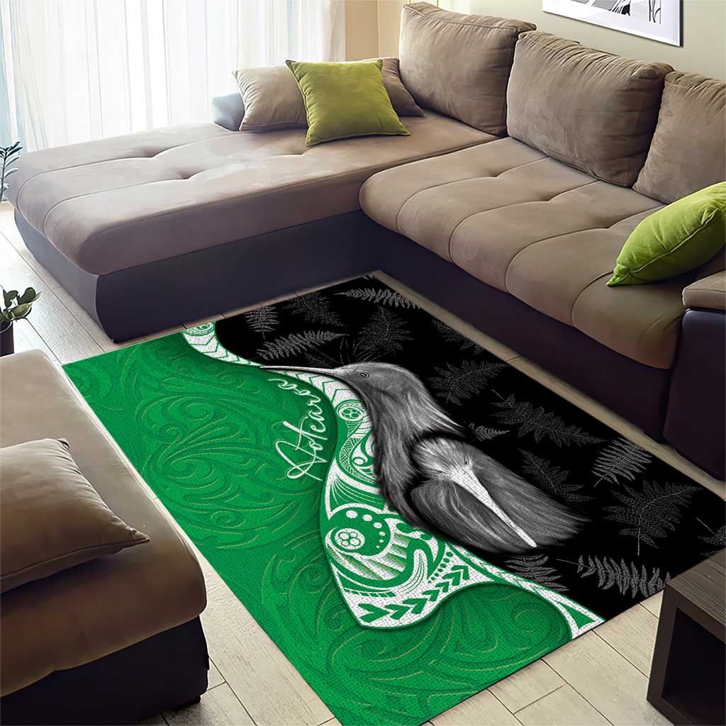 New Zealand Aotearoa Area Rug Kiwi Fern Maori Pattern Green Version