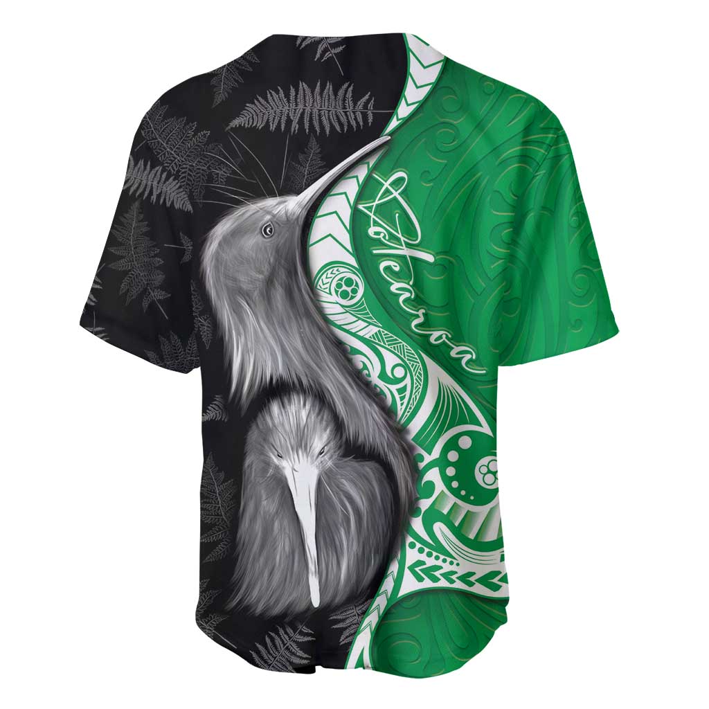 New Zealand Aotearoa Baseball Jersey Kiwi Fern Maori Pattern Green Version