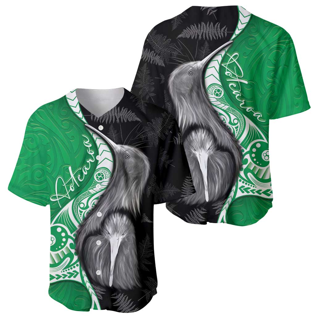 New Zealand Aotearoa Baseball Jersey Kiwi Fern Maori Pattern Green Version