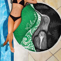 New Zealand Aotearoa Beach Blanket Kiwi Fern Maori Pattern Green Version