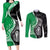 New Zealand Aotearoa Couples Matching Long Sleeve Bodycon Dress and Long Sleeve Button Shirt Kiwi Fern Maori Pattern Green Version